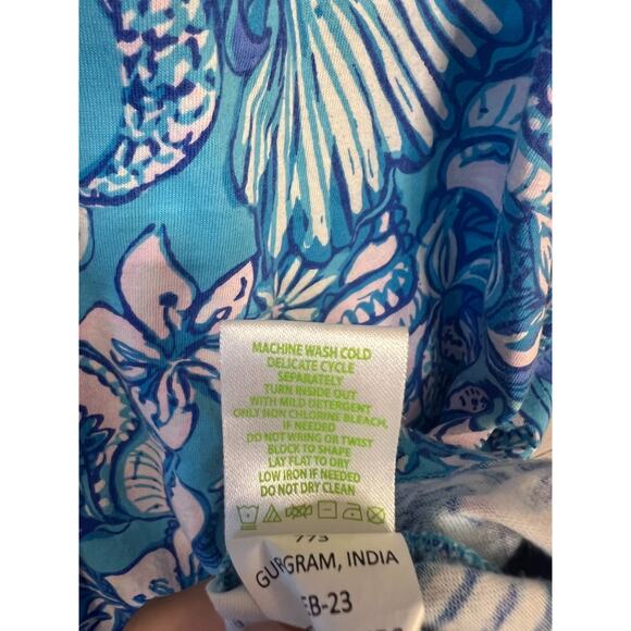 Lilly Pulitzer Size XS Sleeveless Dress Ruffled Collar Easy Comfy Blue Print - Picture 3 of 8